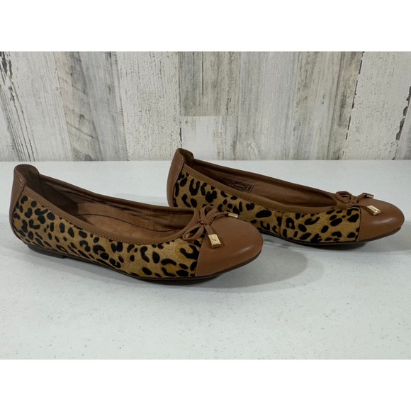 Vionic Shoes - Vionic Minna Ballet Flat Brown Leather Leopard Print Calf Hair Size 7